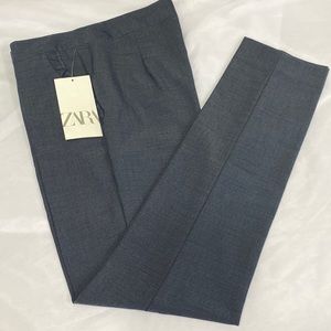 Zara Trousers Casual Pants XS Lightweight Straight Leg Denim Blue Ruffle Pockets